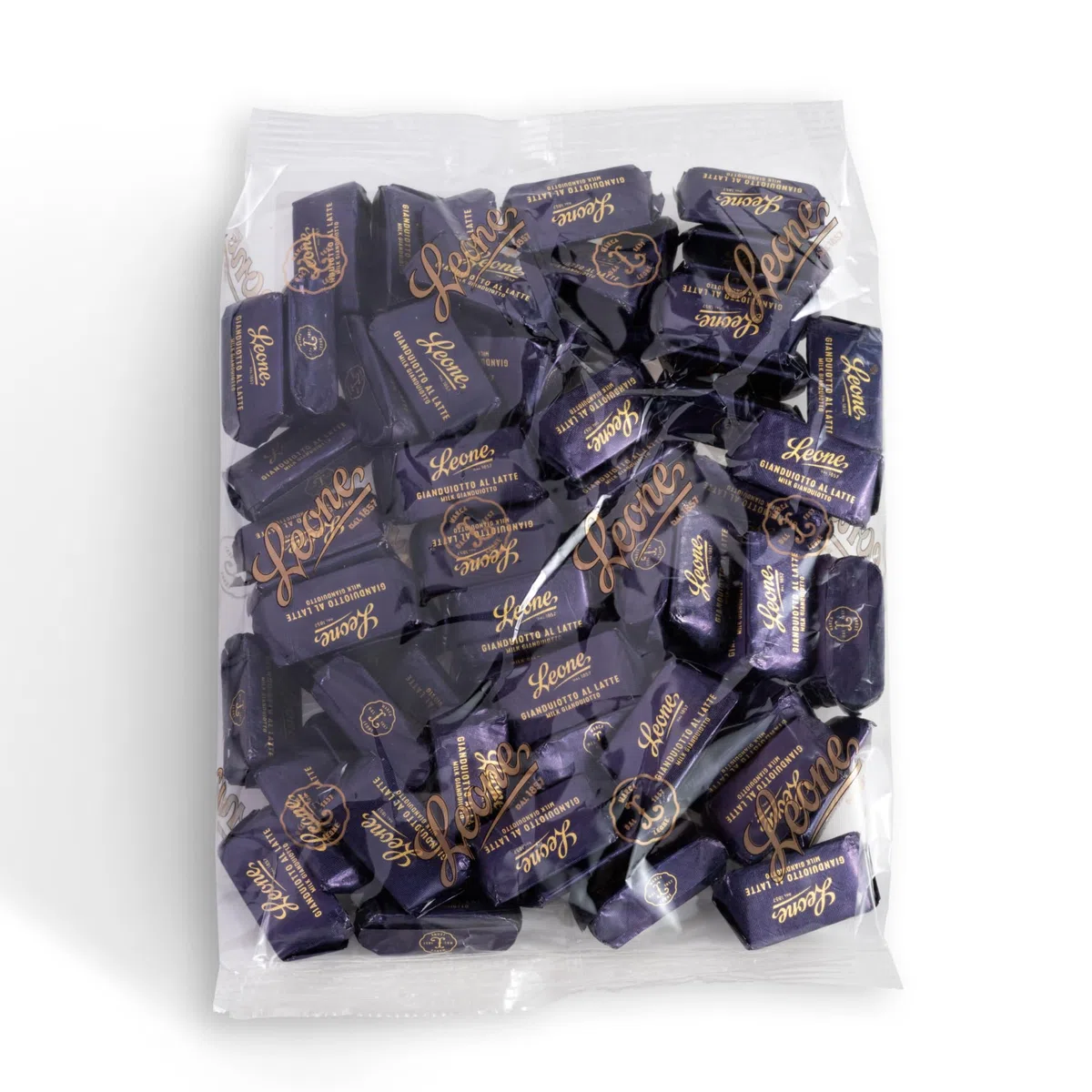 Leone dal 1857 - Sacchetto Ricarica Gianduiotti al latte -Cioccolatini alla Nocciola Gianduia e Latte - Gianduiotto Leone - Senza Glutine e Vegetariani - 500 gr