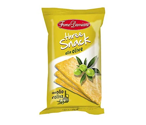 SCHIACCIATINE Croccantelle THREE Snack alle OLIVE di FORNO DAMIANI - Aperitivo Salato all'Italiana - Scatola da 50 Pezzi da 40g -