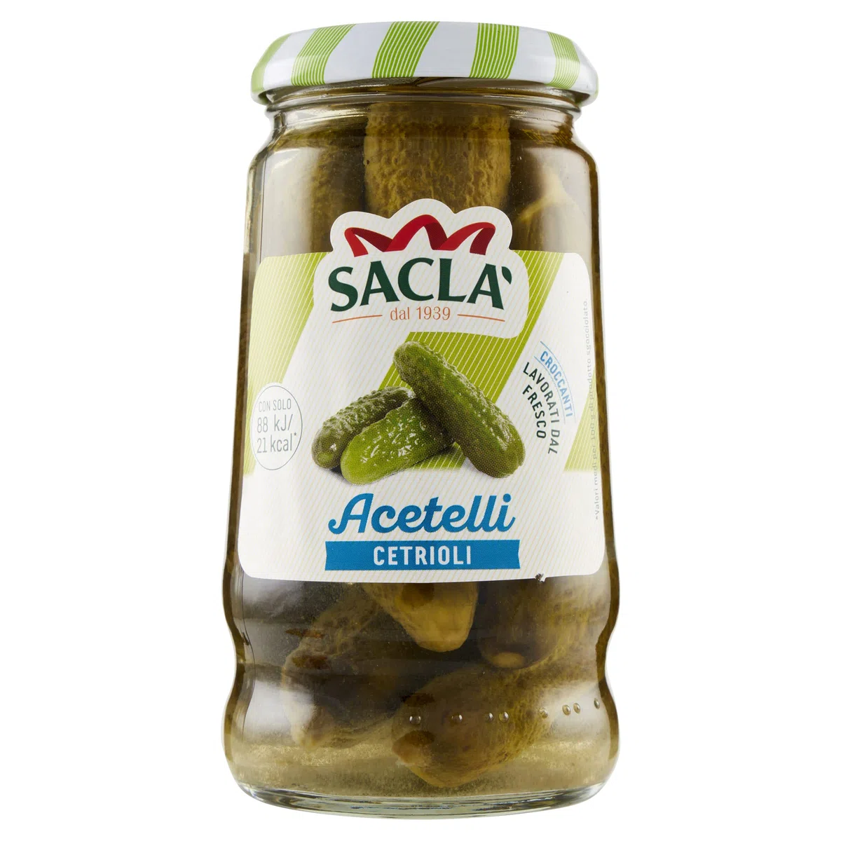 Saclà, Acetelli, Cetrioli All'Aceto di Vino, Ideali per Aperitivo, Antipasti e Insalate, Vaso Vetro, 290g (150g sgocciolato), Confezione da 12 pezzi
