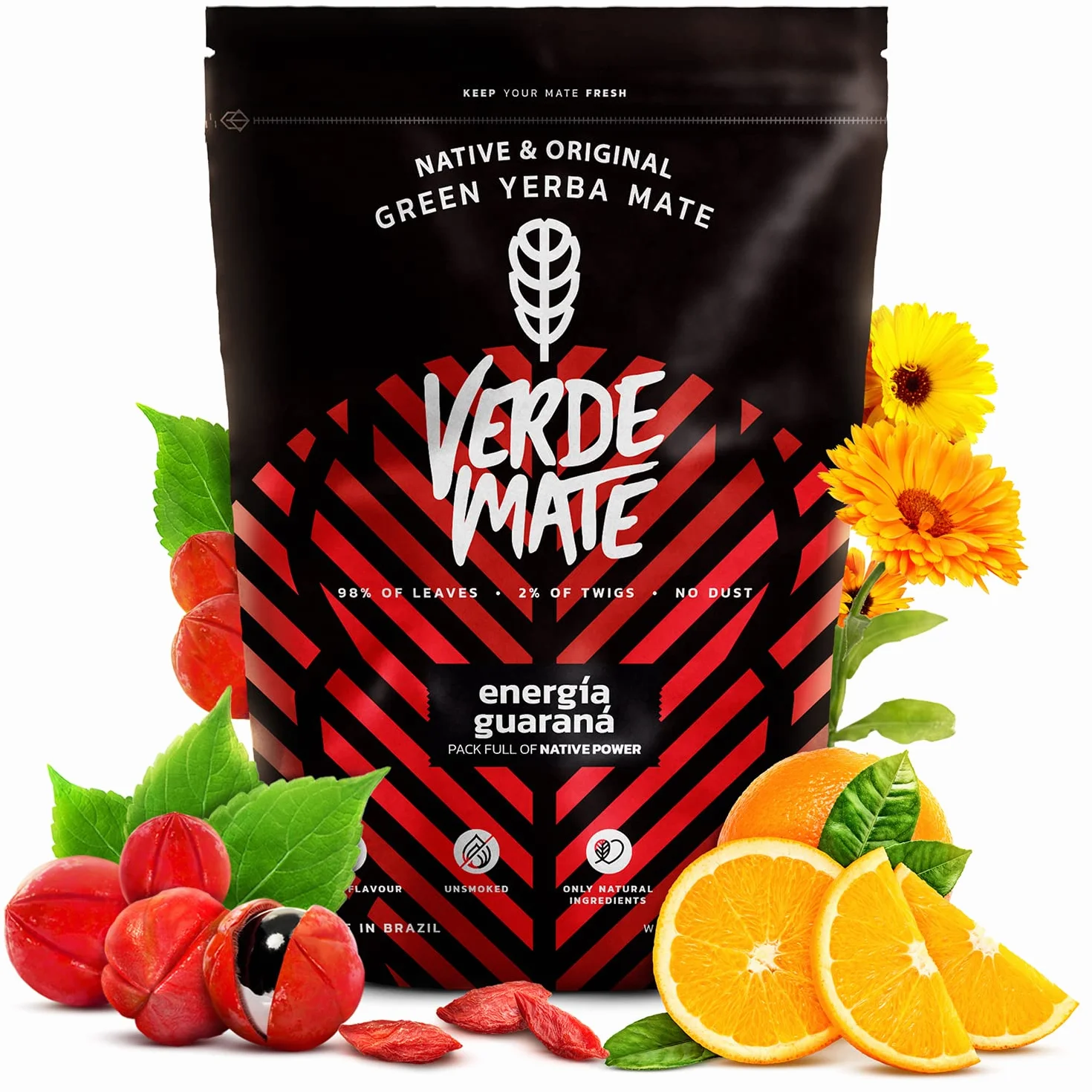 Verde Mate Yerba Mate Energizzante Set 1kg (2x500g) | Guaranà, Ginseng, Ginkgo Biloba | Yerba Mate Verde Brasiliana | Gusto Delicato