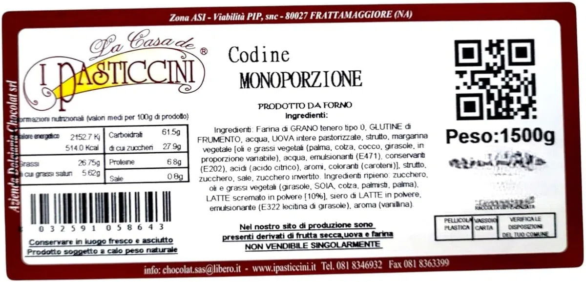 Pasticcini Codine d’Aragosta con Crema al Cacao Monoporzione 1500g Incartati Singolarmente Dolci da Forno Snack Ideali per Colazione Catering Eventi