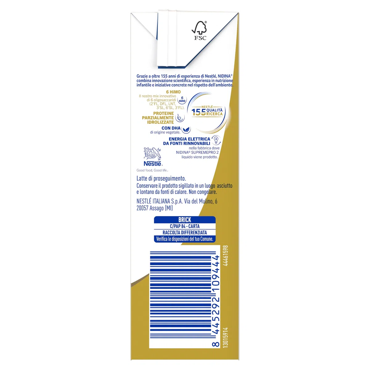 NIDINA SUPREMEpro 2 Latte di Proseguimento Liquido da 6 mesi, 12 Brick da 300ml (3,6L)