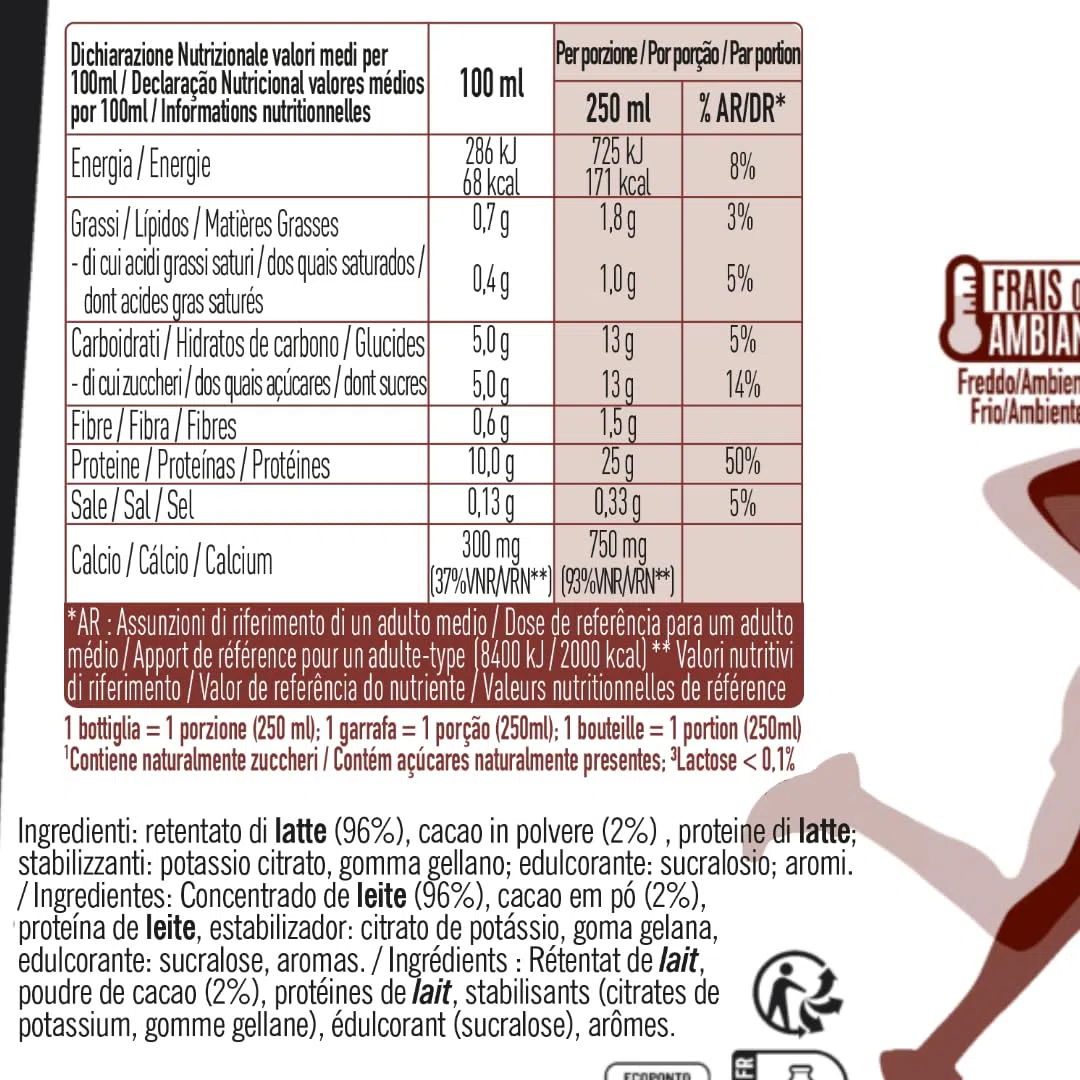 Lindahls Pro+ Drink Cioccolato, 30g di Proteine, Senza Lattosio, 6x250ml
