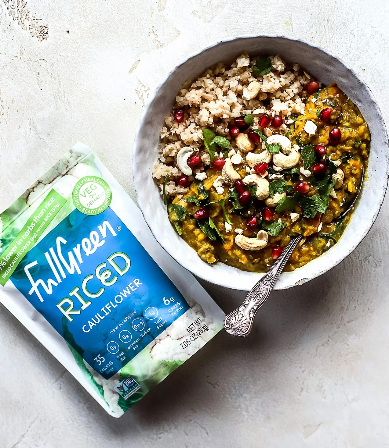 Fullgreen, Cavolfiore riso - 100% cavolfiore, 89% in meno di carboidrati rispetto al riso - Perfetto per diete KETO, NON OGM, stabile senza conservanti - confezione da 6 sacchetti