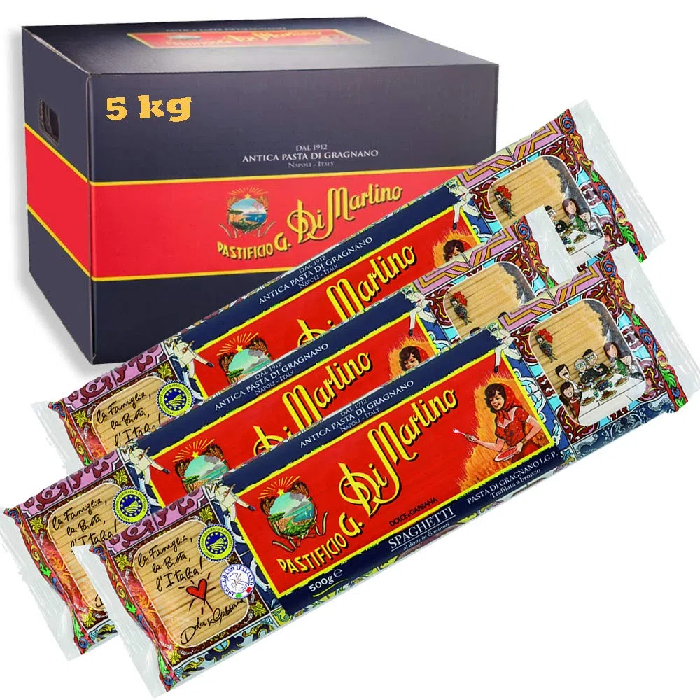 Spaghetti | 5kg Maxi Formato | Antica Pasta di Gragnano Igp | Pastificio Di Martino | Confezione 10 Pezzi da 500Gr | Eccellenza della Campania | 100% Grano Italiano | Idea Regalo
