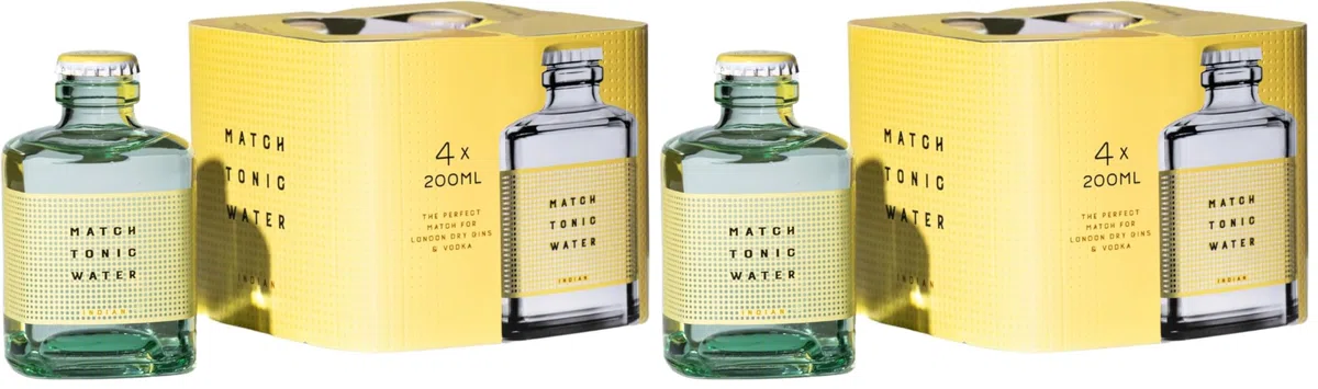 Match Tonic Indian, Acqua Tonica, 4 bottiglie da 200ml, per Gin Tonic London Dry Premium, Note Secche con Aromi di Citronella, Limone e Pompelmo, Basso Contenuto di Zucchero, Materiale 100% Riciclato