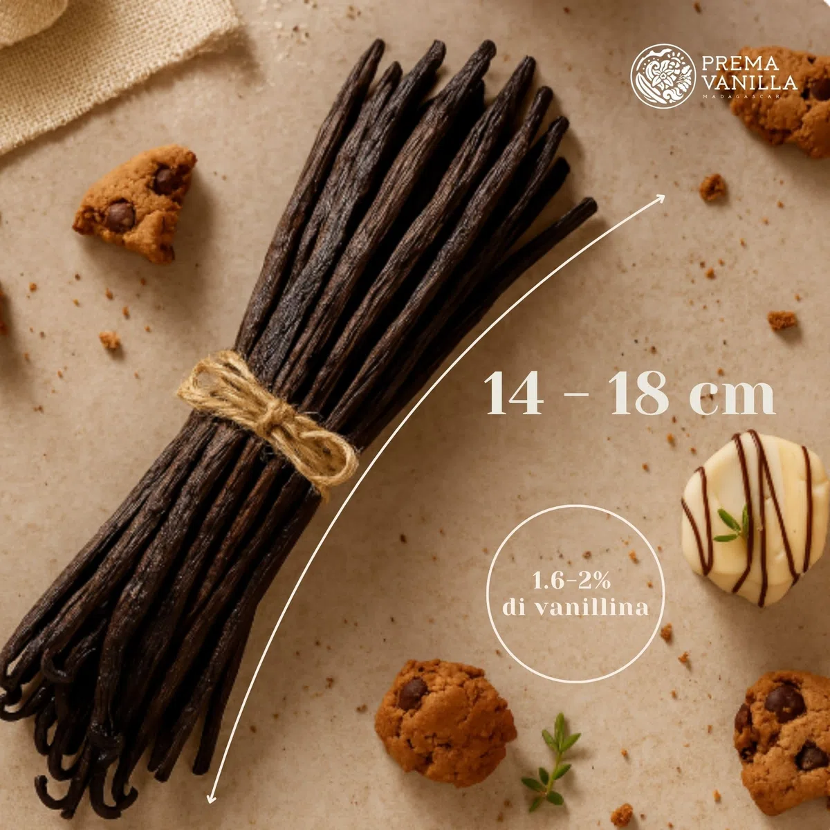 PREMA VANILLA Baccelli di Vaniglia del Madagascar, Vaniglia Bourbon di Grado A per la Preparazione di Estratto di Vaniglia, Ideale per Cucina e Pasticceria, 1 Confezione da 6 Baccelli