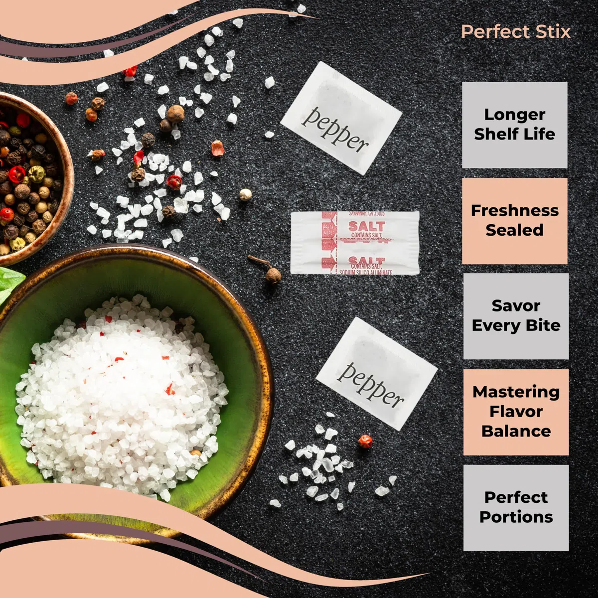 Perfect Stix - Confezione da 100 confezioni di sale e pepe (200 confezioni totali)