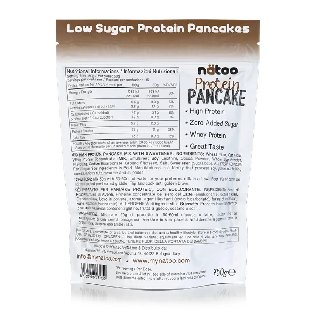 NÄTOO Pancake Proteici - Preparato per pancake con il 35% di proteine di alta qualità - Pancake pronti con farina proteica solo 1,5g di zuccheri - 750gr. (Choco & Nut)