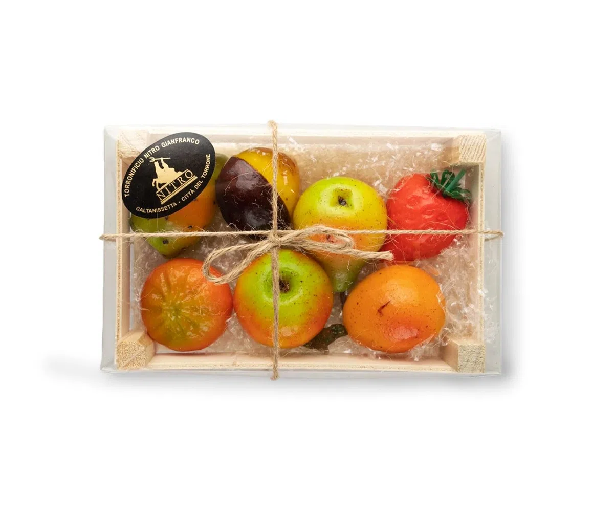 Torronificio Nitro | Frutta Martorana Siciliana Artigianale | Lavorata a Mano con Pasta di Mandorle | Dolce Tipico Siciliano | Idea Regalo Gastronomica | Senza Glutine | Cassettina in Legno da 500g