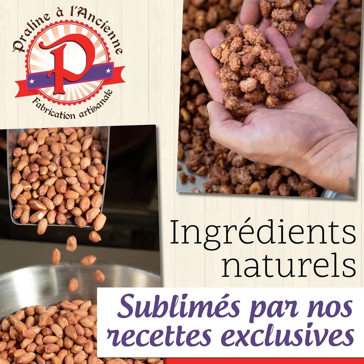 Pralines à l'Ancienne - Cofanetto regalo Praline "L'esotico" - Scrunchi-dolcetti artigianali - 3 sacchetti regalo - Arachidi, pistacchi, noci di pecan - Made in France