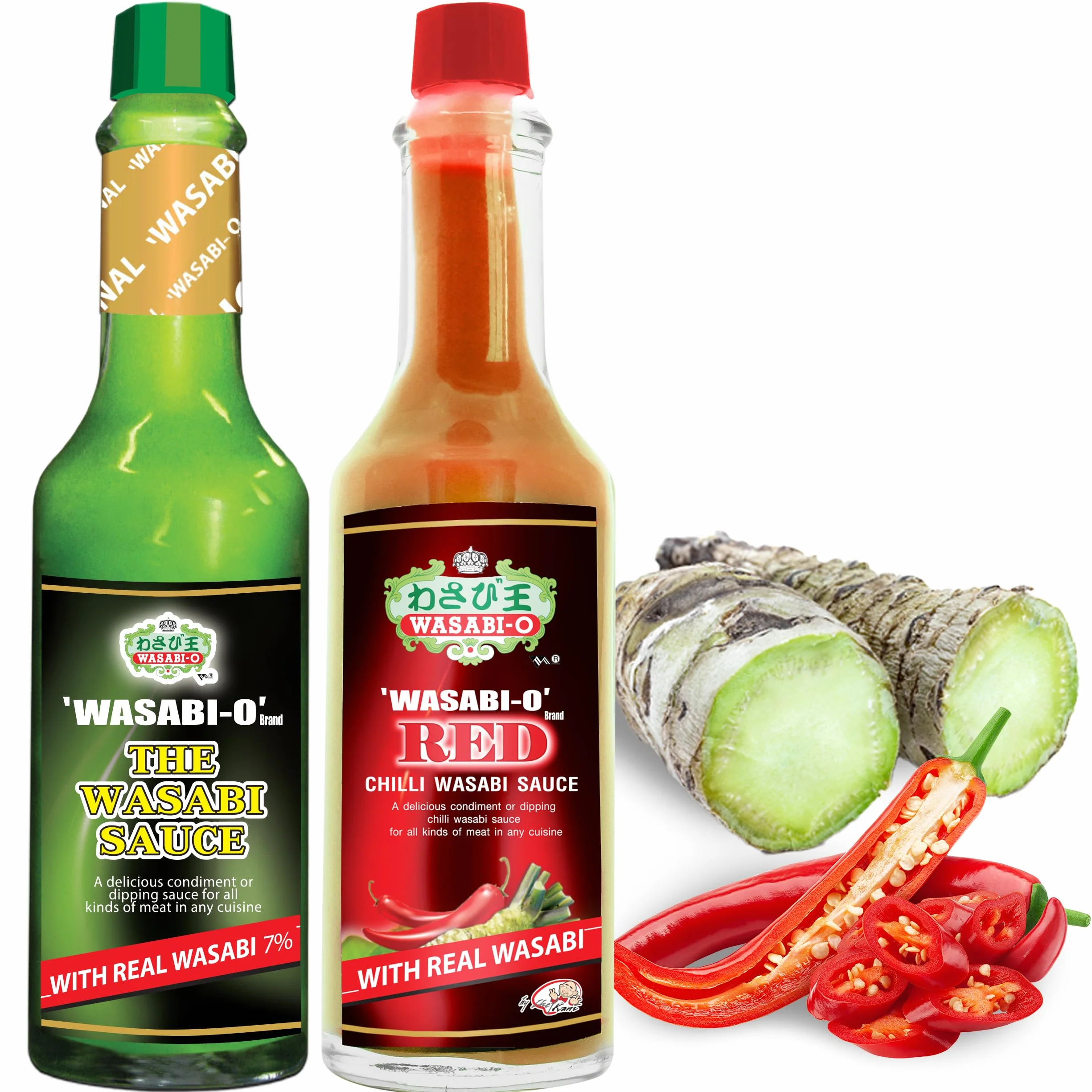 WASABI-O Set Combo di 2 Salse Salsa Wasabi Originale 62g e Salsa Wasabi al Peperoncino Rosso 55g - L Abbinamento Perfetto, Non Solo per Sushi Sashimi Ma Anche per Tutti i Piatti di Frutti di Mare