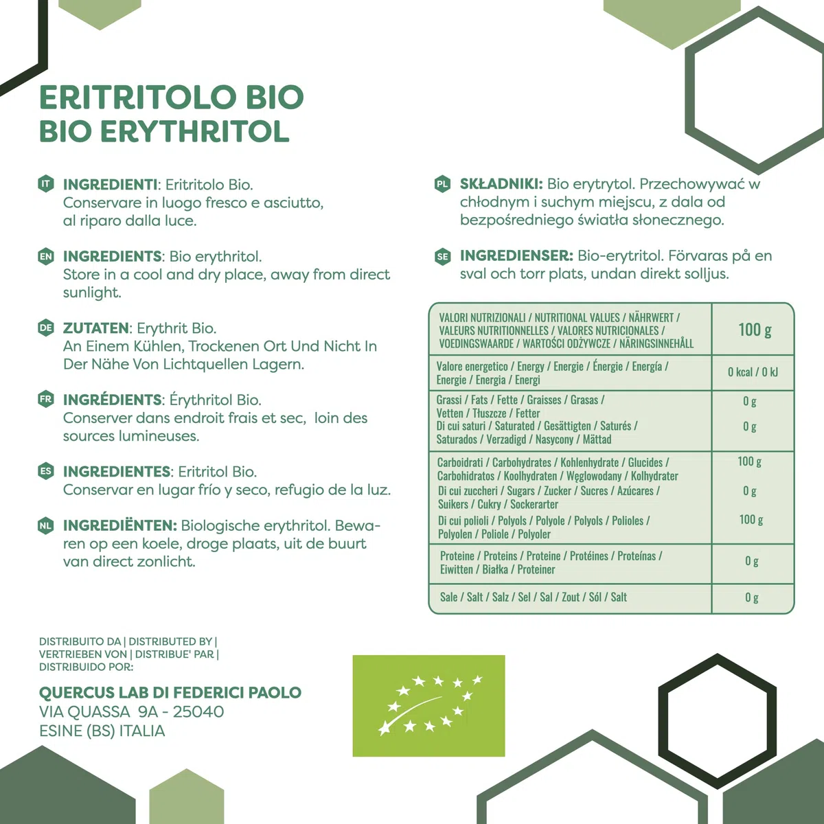 ERBOTECH Eritritolo BIO in Polvere, Busta da 2 Kg, Sostituto Biologico Naturale dello Zucchero con Zero Calorie, Adatto per Diabetici, Vegan, Senza Conservanti e Coloranti