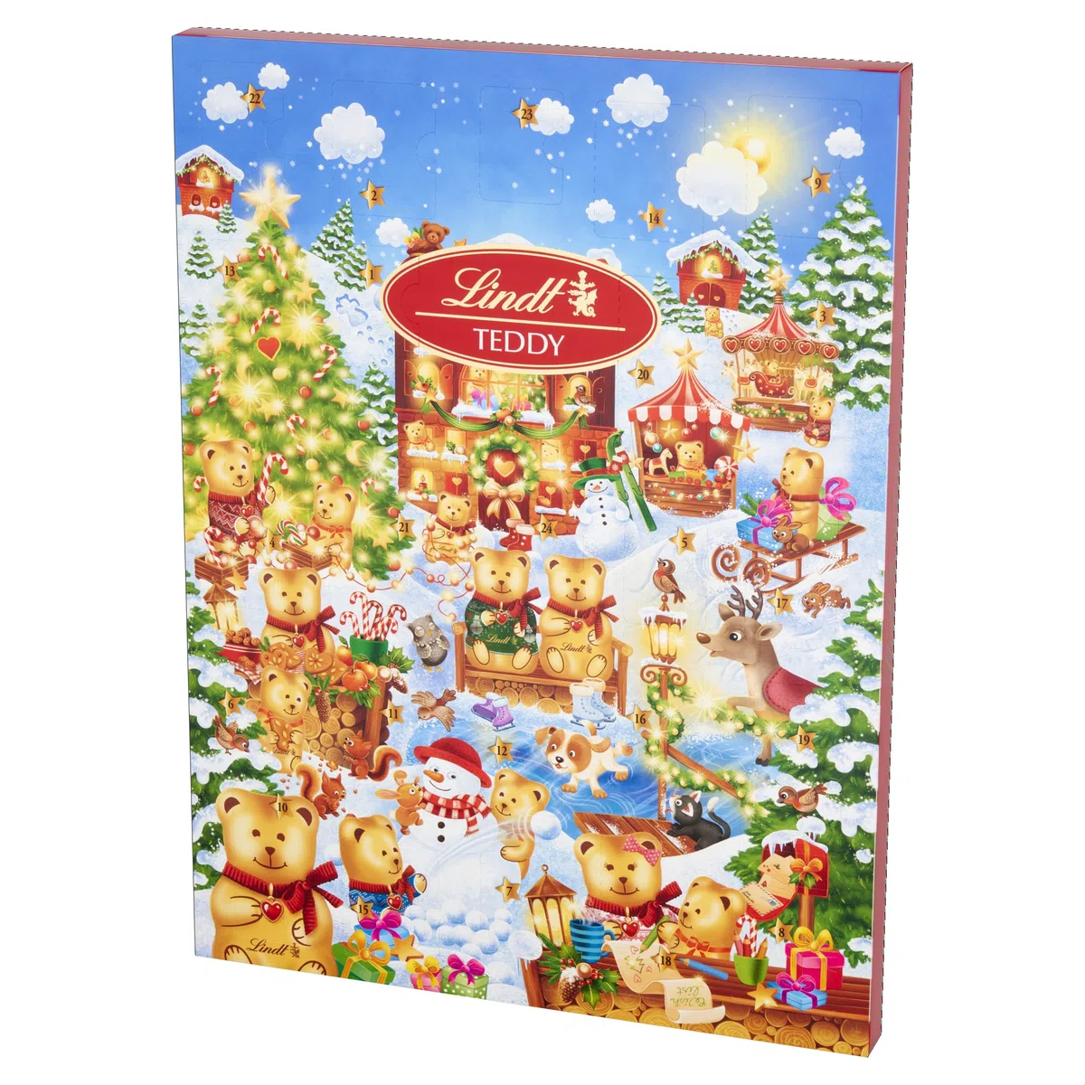Calendario Dell'Avvento Teddy Lindt 170gr Cioccolatini al latte con Omaggio 2 Lettere di Babbo Natale + Penna Natalizia