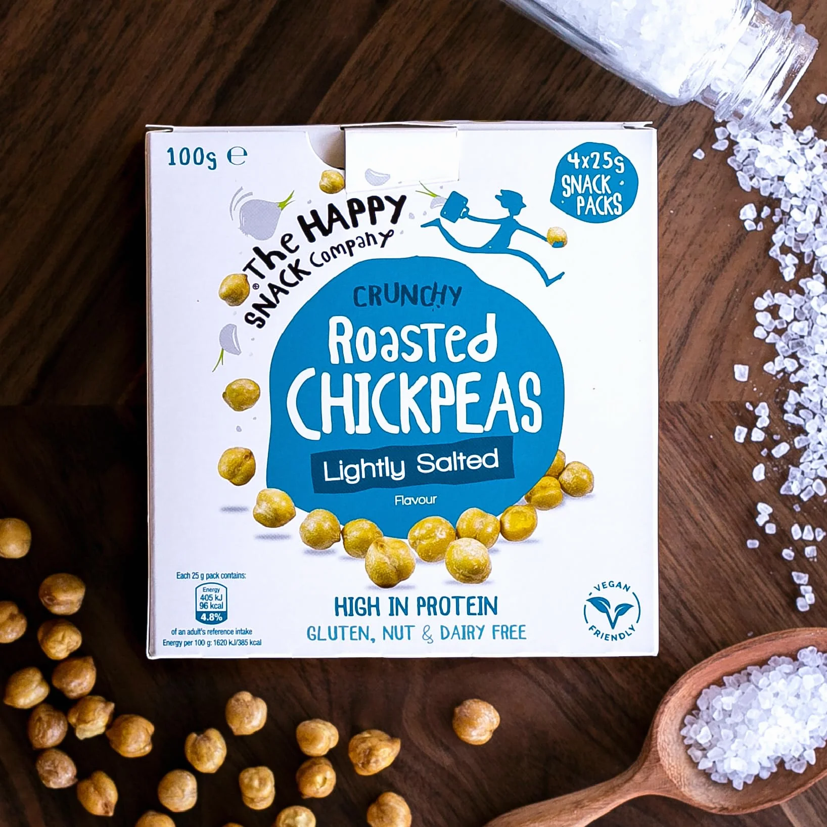 The Happy Snack Company Ceci arrostiti, sapore leggermente salato, spuntino sani, ad alto contenuto proteico, senza glutine, vegani, 96 calorie, 25 g, confezione da 20
