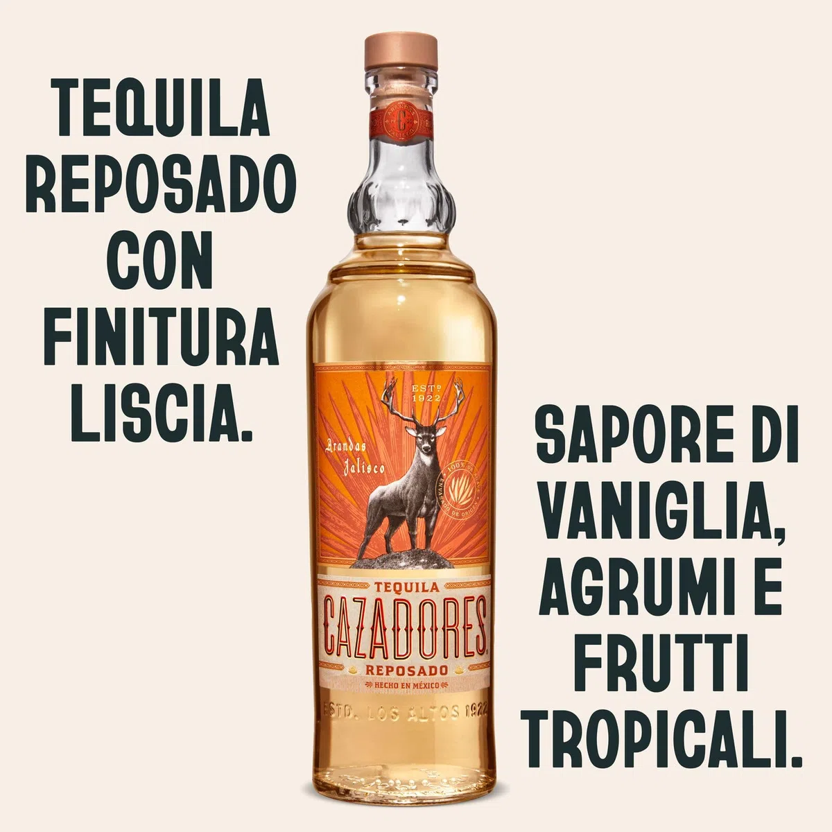 CAZADORES Tequila Reposado, 40% ABV, 70cl / 700ml, Alcool Bidistillato Prodotto con 100% Agave Blu Weber
