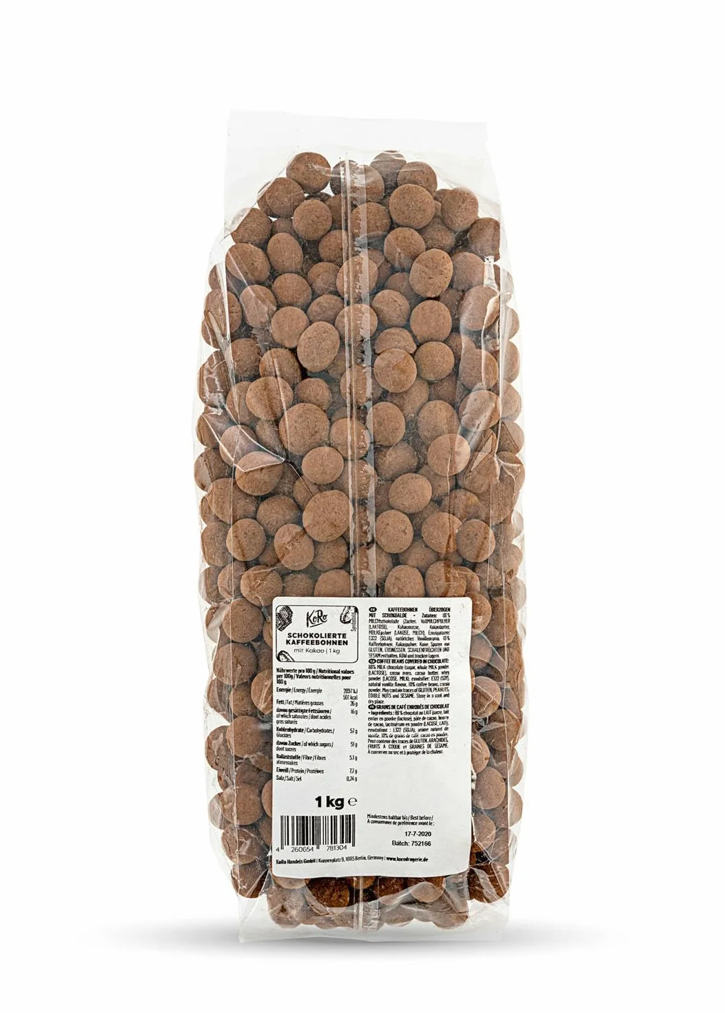KoRo - Chicchi di caffè al cioccolato 1 kg - Spuntino vegetariano ideale con sapore intenso di caffè e rivestimento di cioccolato
