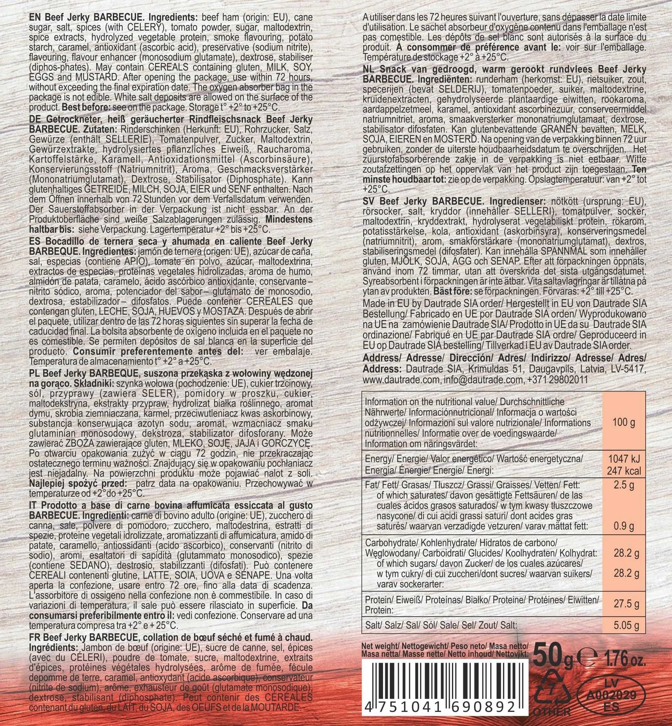 Viking Bites Beef Jerky Mixed box 400 g (8 x 50 g) – 3x Barbecue, 3x Teriyaki, 2x Jalapeno – Manzo essiccato – Snack a base di carne con alto contenuto proteico