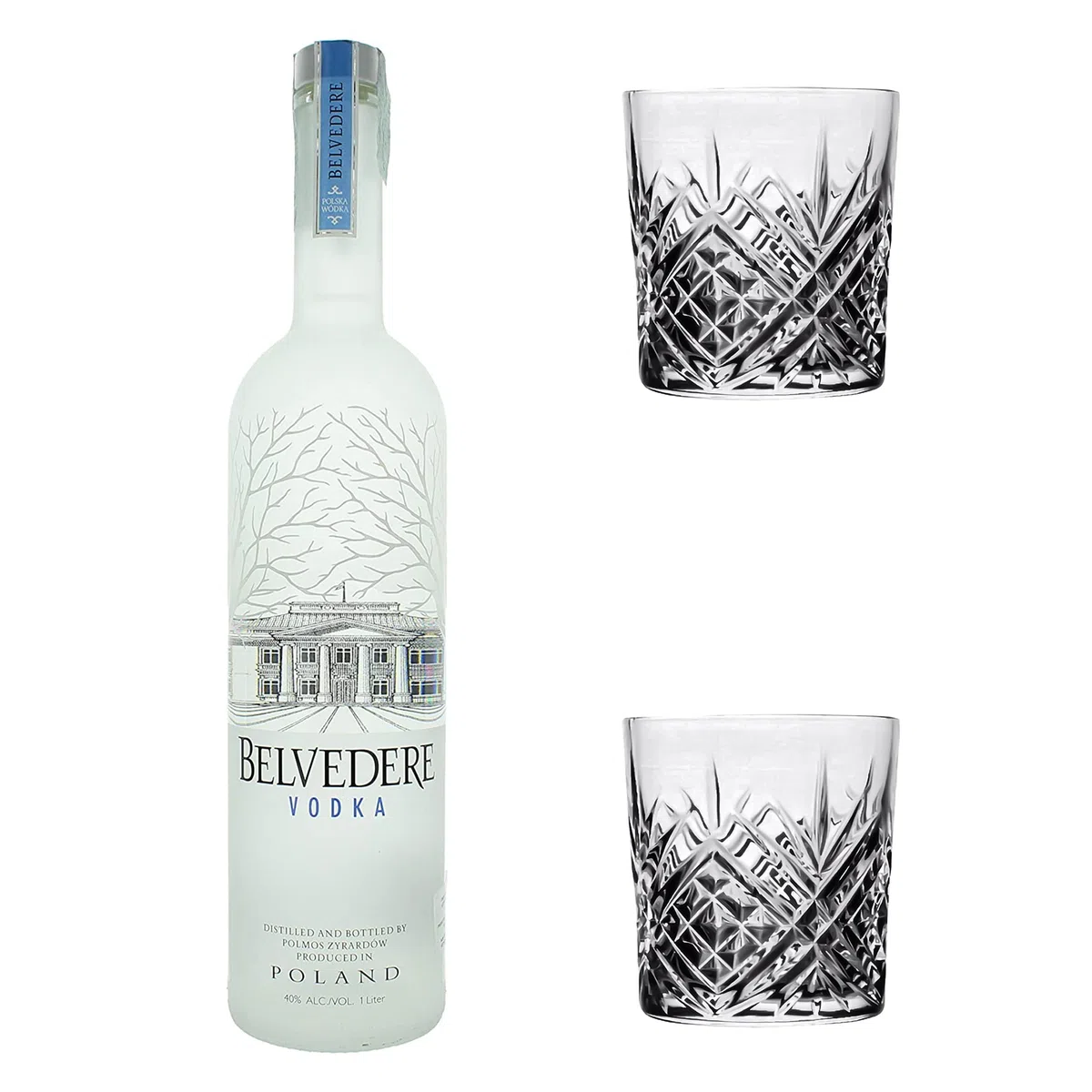 Belvedere Vodka 40% Vol. 1000 ml - Due Bicchieri In Vetro da 300 ml