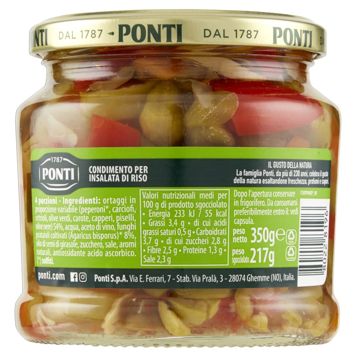 Ponti Peperlizia insalata per riso, Verdure in agrodolce miste altamente selezionate in barattolo da 350 g, Condimento per riso e pasta, Set da 6, 2100 grammo