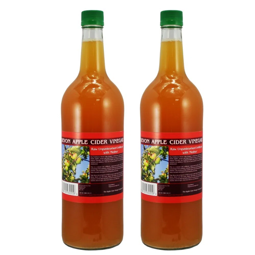 Aceto di sidro di mele tonico con 'madre' - 1000 ml di bottiglia di vetro naturale grezzo non filtrato - Confezione da 2