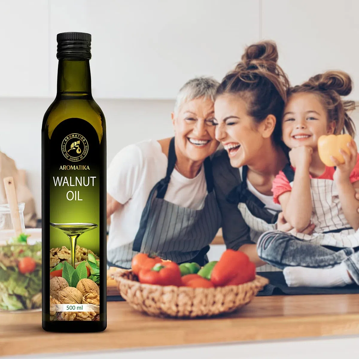 Olio di Noci Alimentare 500ml - Vegano Puro Vergine Crudo Spremuto a Freddo - Noci per Cucinare - Insalata e Condimenti - Usare a Crudo