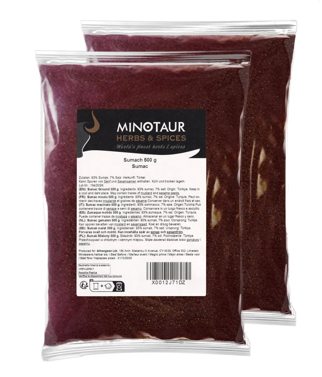 Minotaur Spices | Sumac 2 x 500g (1 kg) | Sommacco | Aceto Albero Spezia Polvere macinata