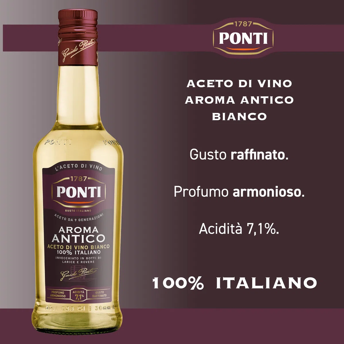 Ponti, Aceto Aroma Antico Bianco, Personalità Decisa e Gusto Raffinato, Ideale per Esaltare gli Aromi di Insalate, Verdure, Salse e Marinature, 100% Made in Italy, 12 Bottiglie da 500 ml