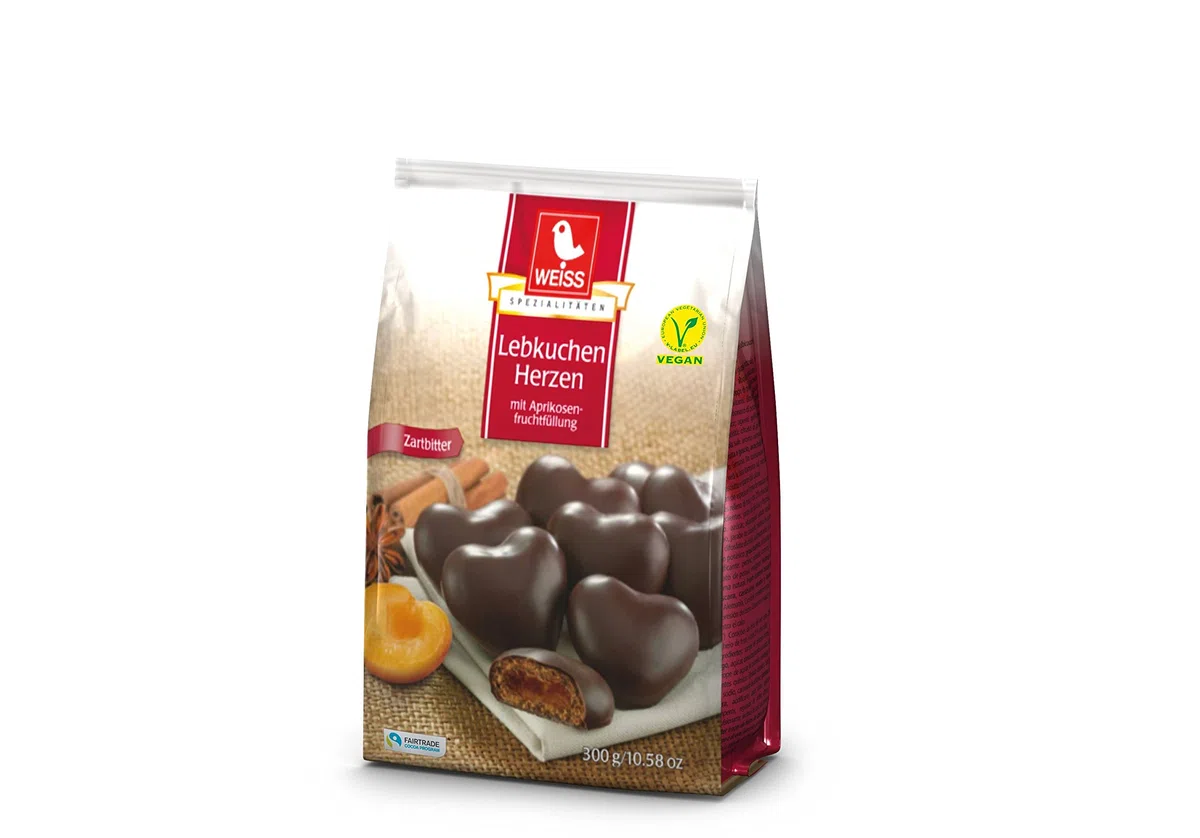 Weiss - Lebkuchen Herzen - Zartbitter Mit Aprikosen-Fruchtfullung - 300g