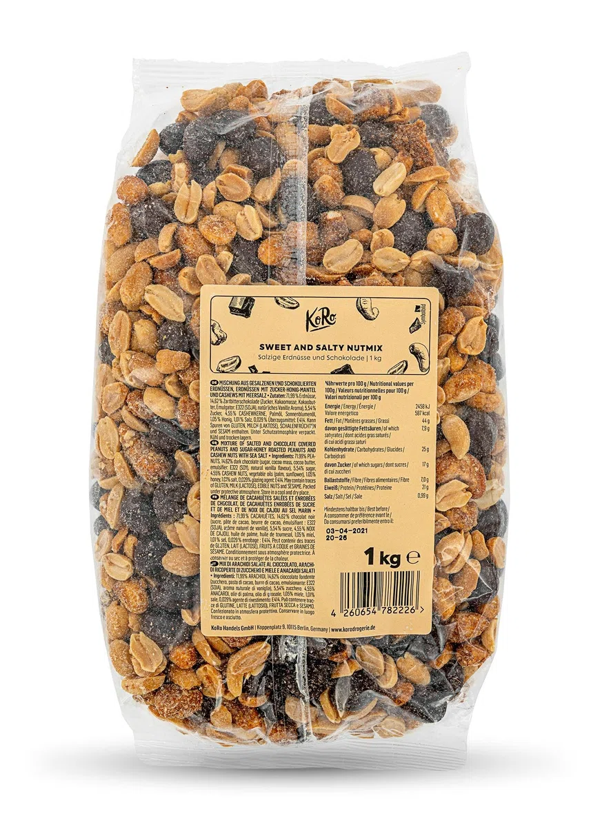 KoRo - Mix di frutta secca sweet & salty 1 kg - Arachidi, anacardi e cioccolato fondente - Vegan