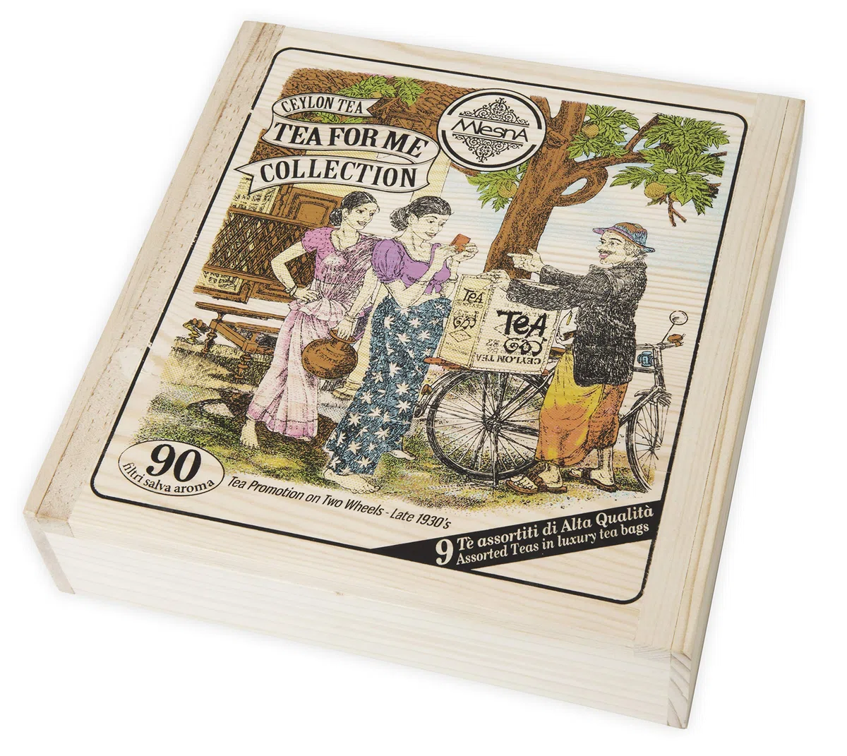 Mlesna Tea for Me Collection, Tè di Ceylon Assortiti, 90 Filtri in Bustine Singole, 9 Varietà, Scatola Regalo in Legno, Tè Puro con Aromi Naturali