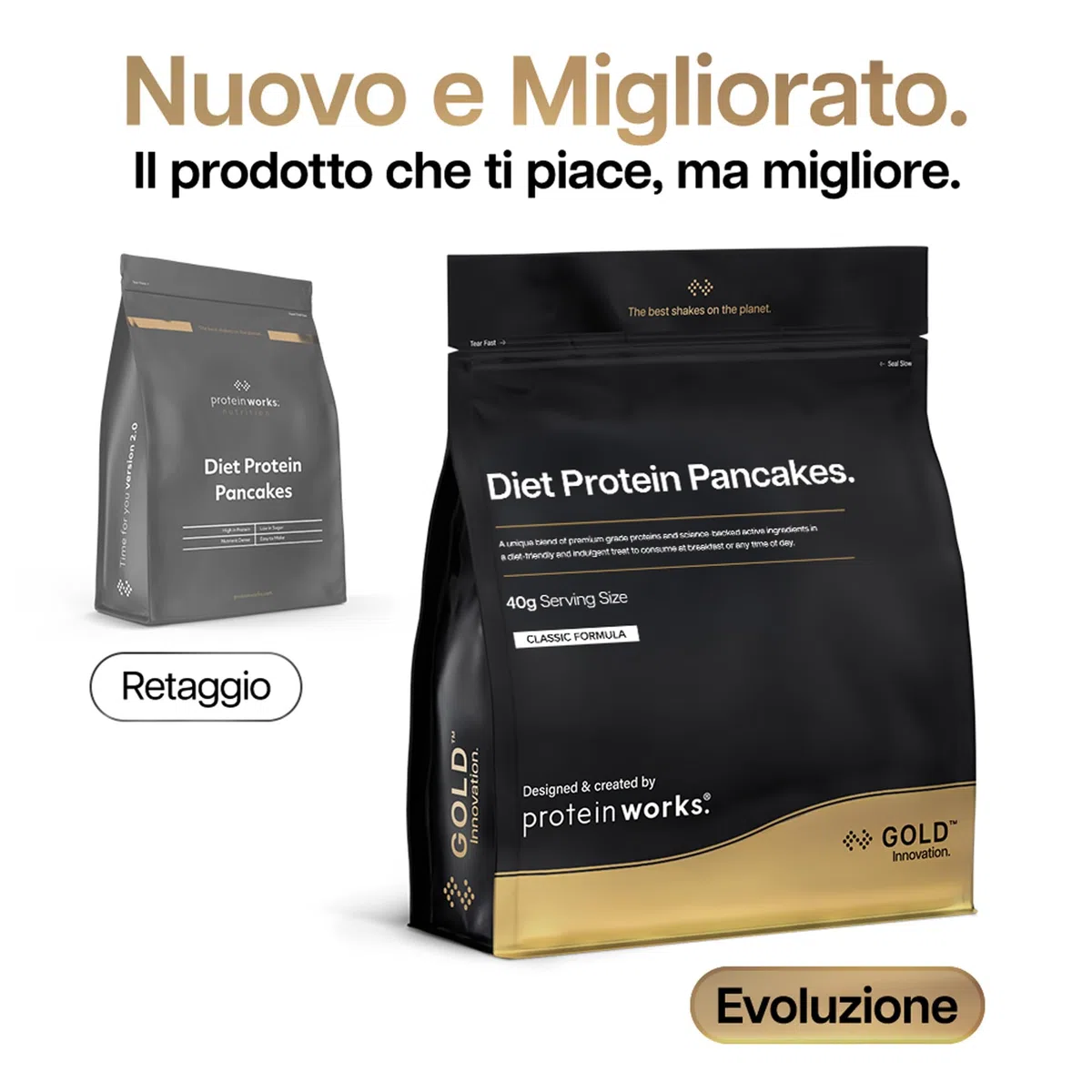 Protein Works | Diet Protein Pancakes – GOLD Innovation, Miscela Pancake Proteica Premium, Colazione Bassa Calorie, Basso Grasso & Zuccheri, Glucomannano, Perdita Peso, Naturale, 25 Porzioni, 1kg