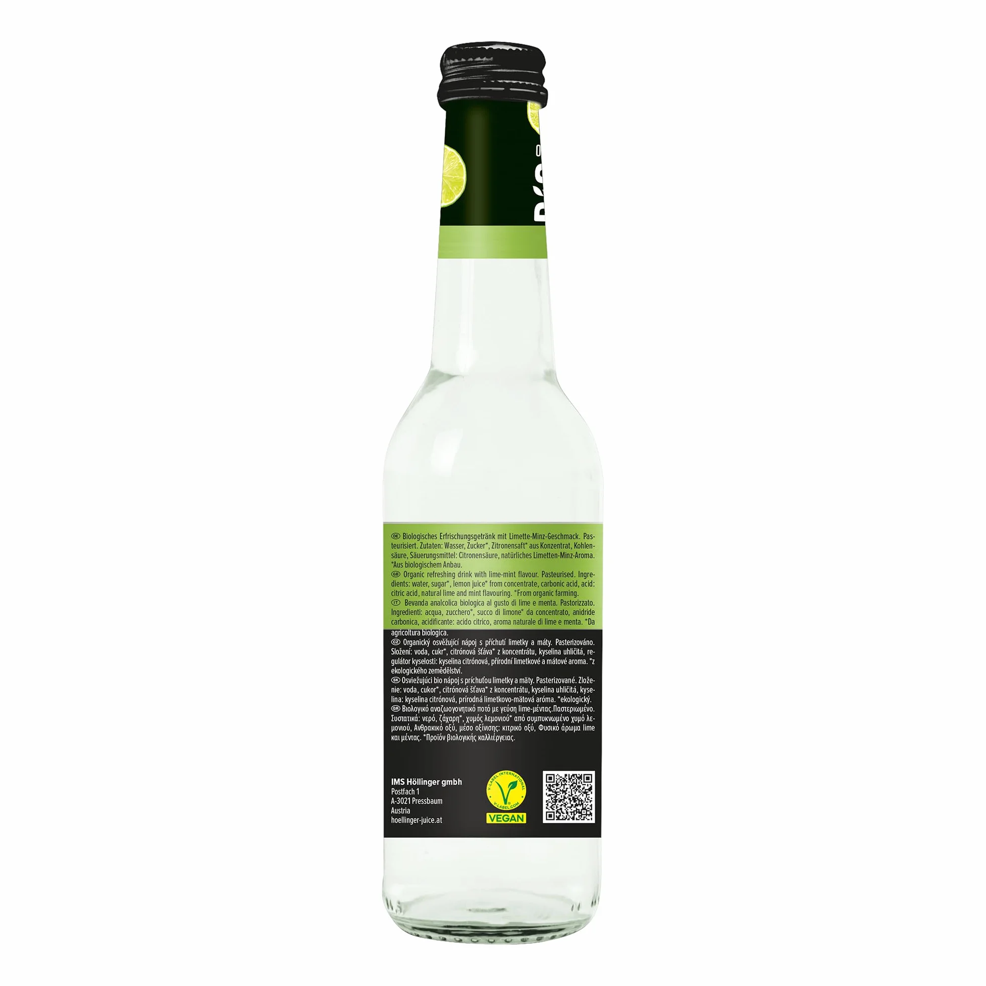Höllinger Mojito Analcolico Bio, Bevanda al Lime e Menta, Bottiglia di Vetro 330ml, Cocktail Analcolico Premium, Senza Alcool, Biologico Certificato