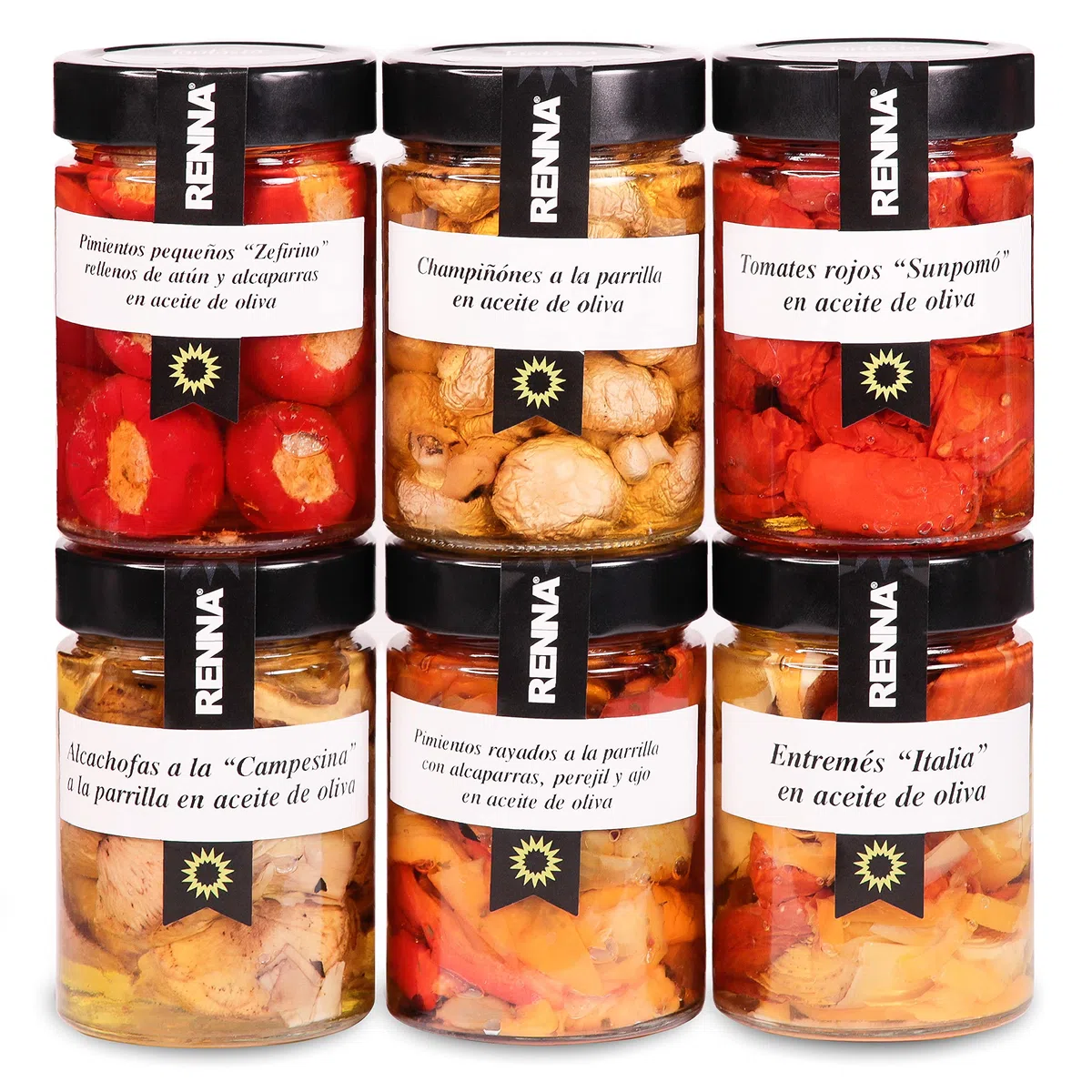 Fantasia del Contadino - Mix antipasti verdure sott'olio di oliva - Peperoncini ripieni, Pomodori "Sunpomò", Carciofi grigliati, Filetti di peperone, Antipasto "Italia", Funghi Champignon grill