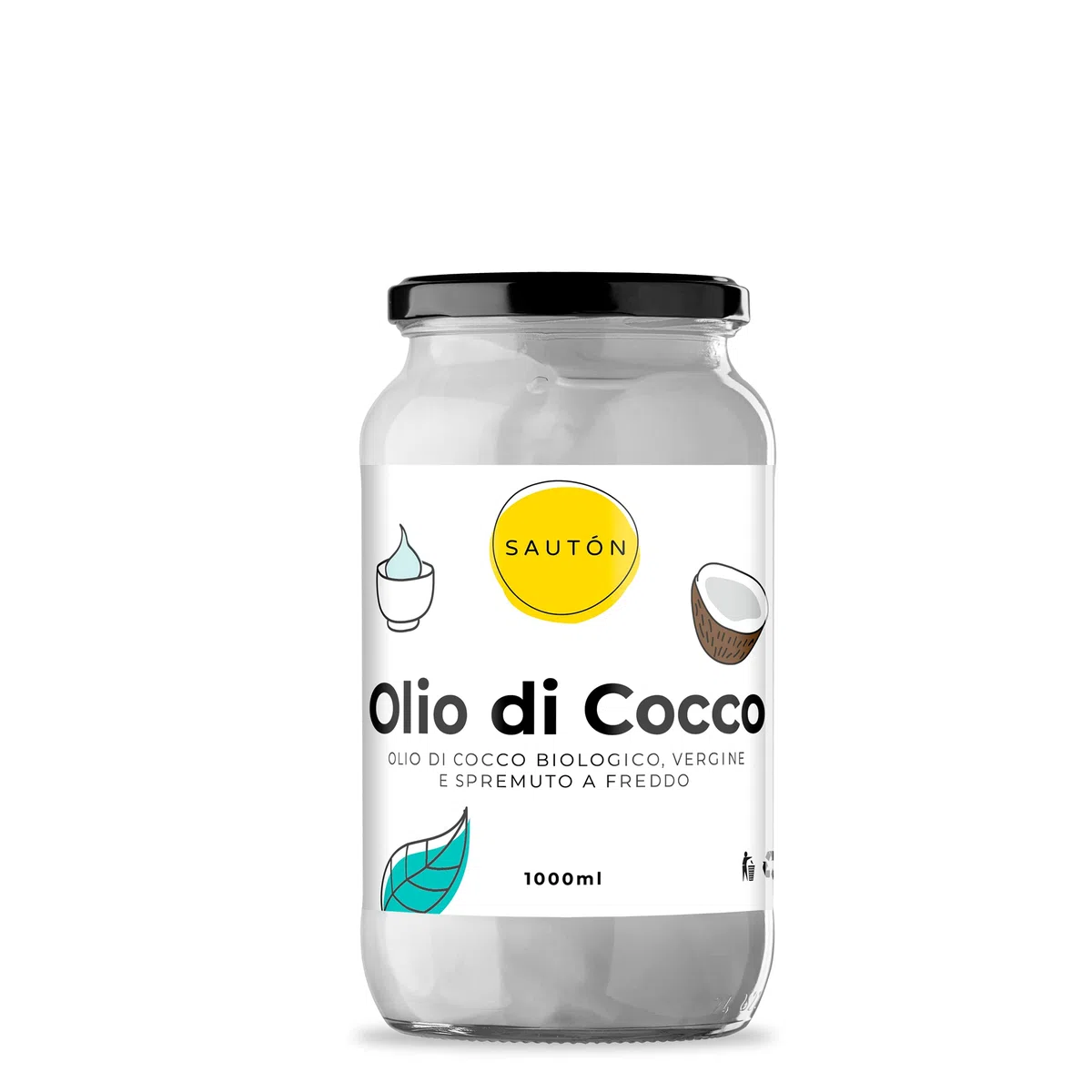 SAUTÓN Olio di Cocco, Biologico, Spremuto a Freddo, Naturale, Bio Nativo, non Raffinato, non Sbiancato, non Aromatizzato, Vegan 1000ml