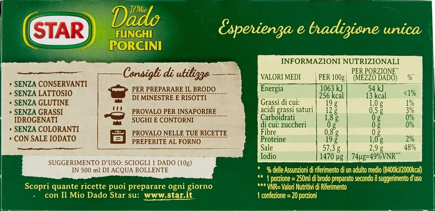 10 pezzi Star Il Mio Dado Funghi Porcini, cubetti di brodo, scatole con 10 cubetti di funghi porcini + portachiavi Beni Culinari
