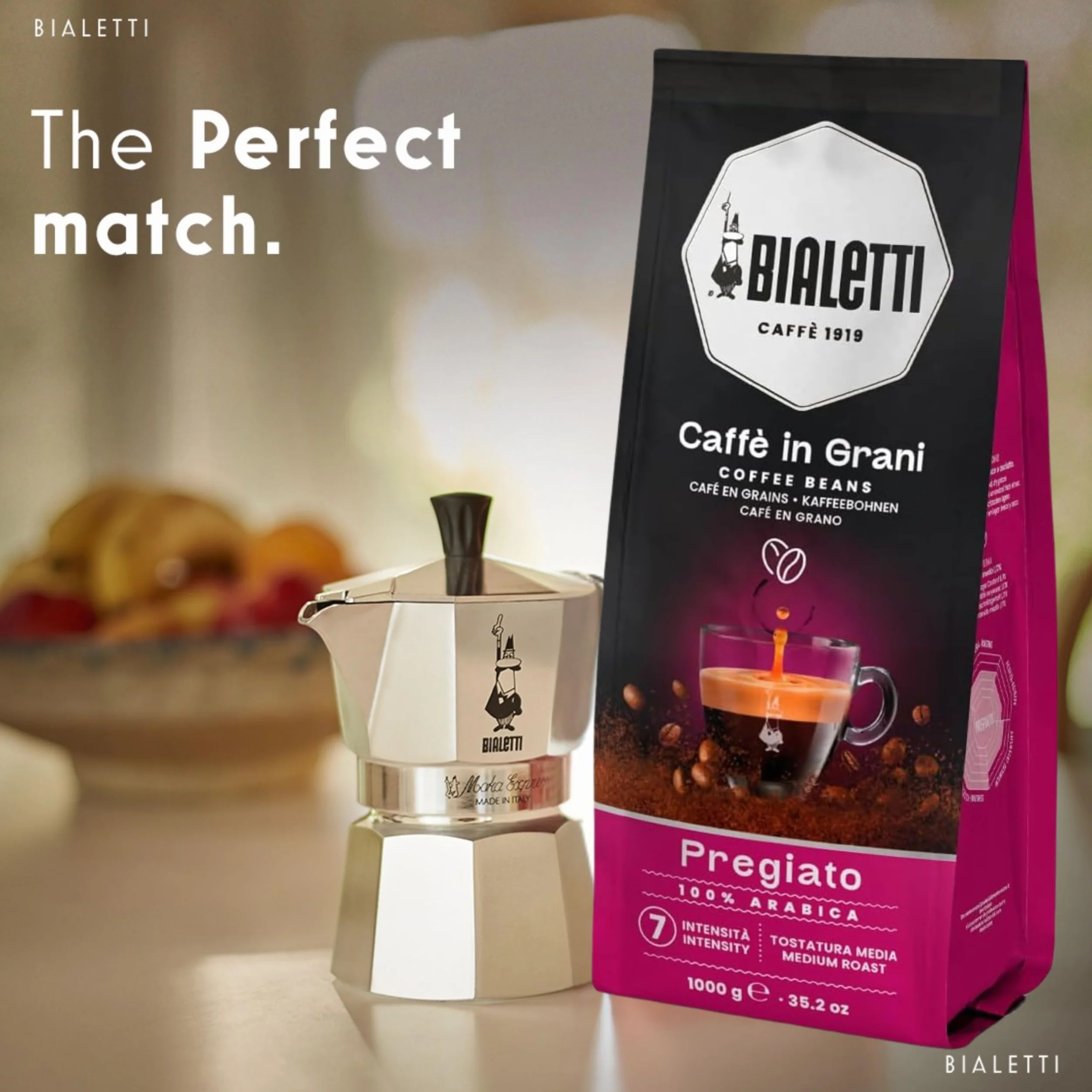 Bialetti Esperto Grani, Caffè in Grani, Gusto Pregiato 100% Arabica, 1 KG
