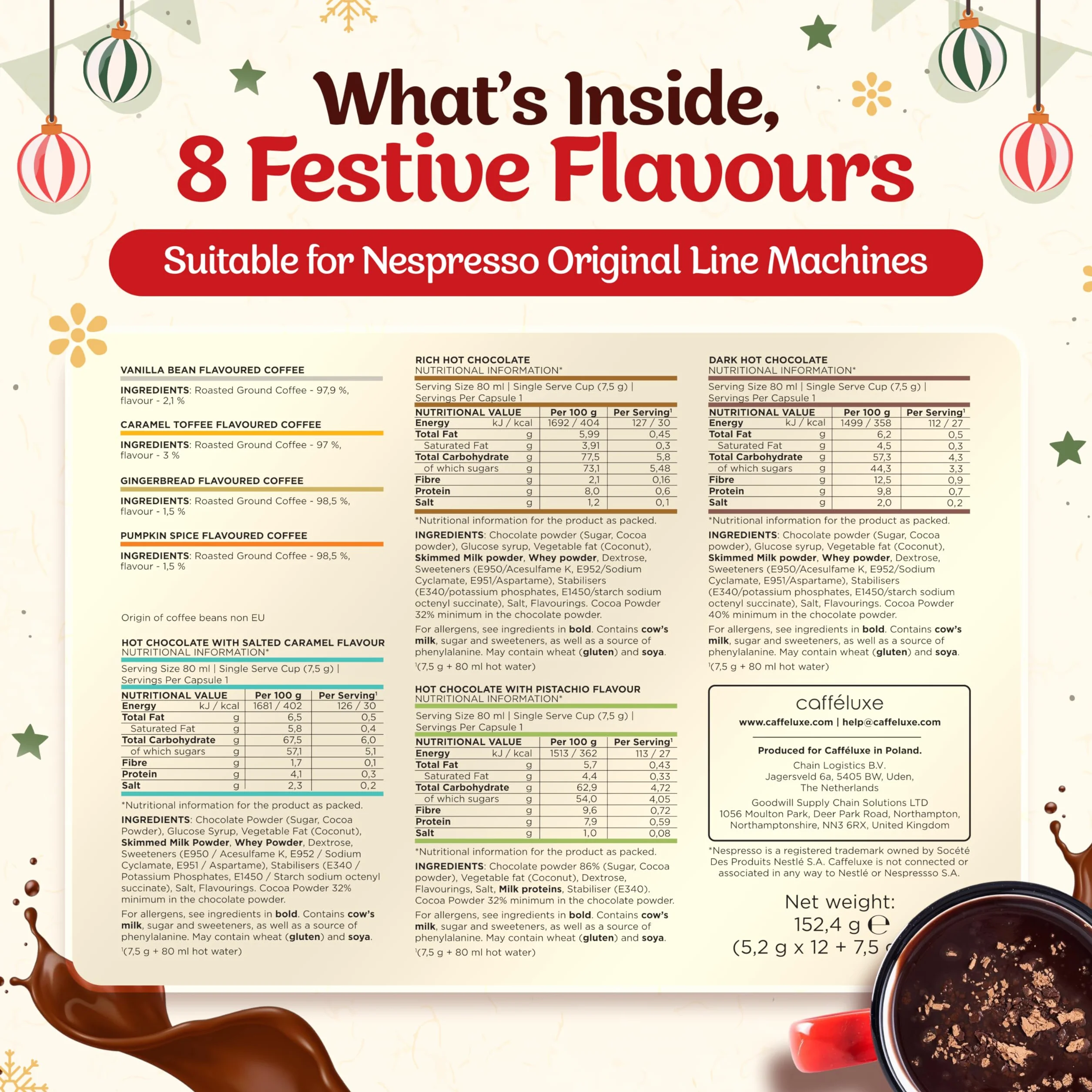 Cafféluxe Calendario dell'Avvento Nespresso Coffee – Capsule originali al gusto di caffè di Natale compatibile con Nespresso (24 capsule)