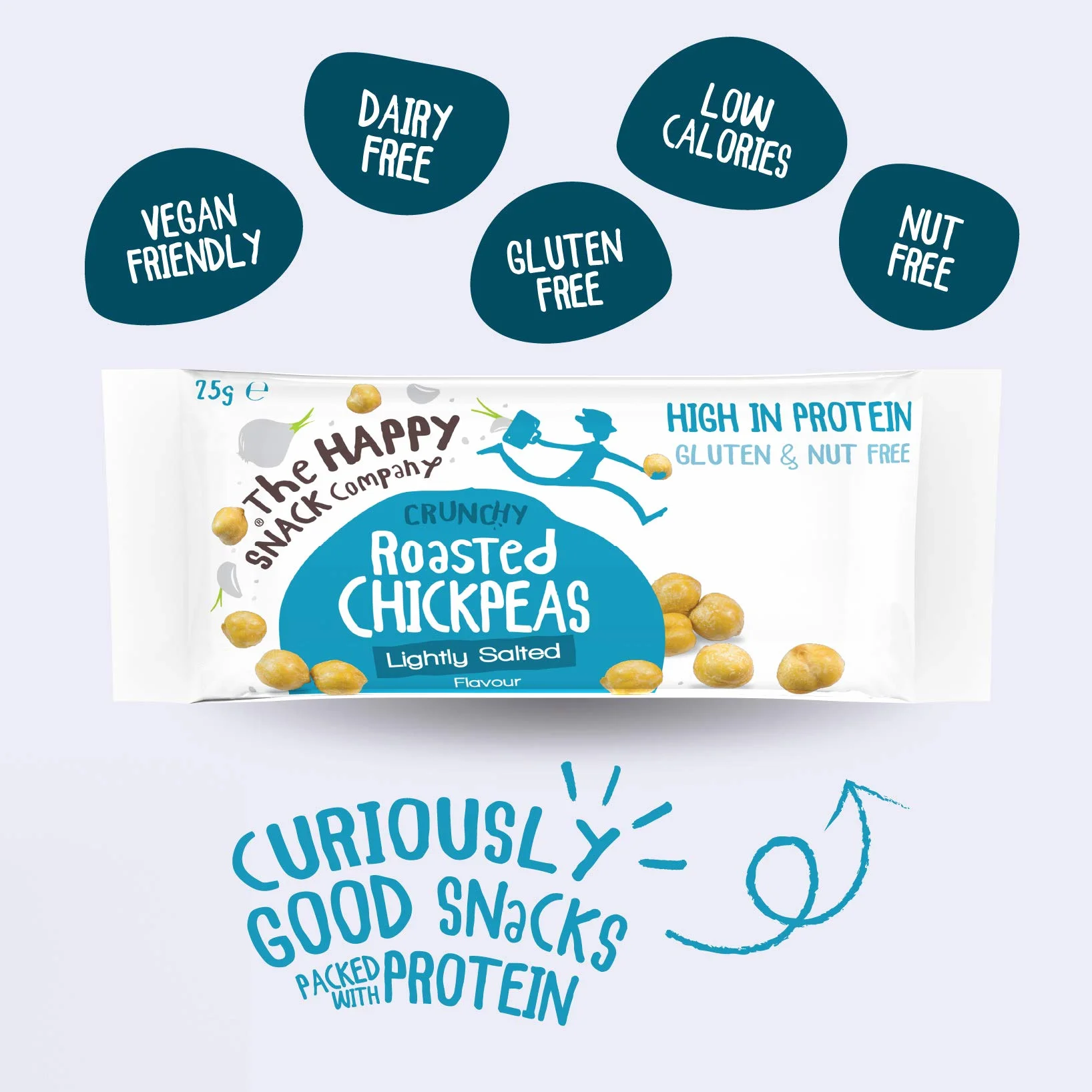 The Happy Snack Company Ceci arrostiti, sapore leggermente salato, spuntino sani, ad alto contenuto proteico, senza glutine, vegani, 96 calorie, 25 g, confezione da 20
