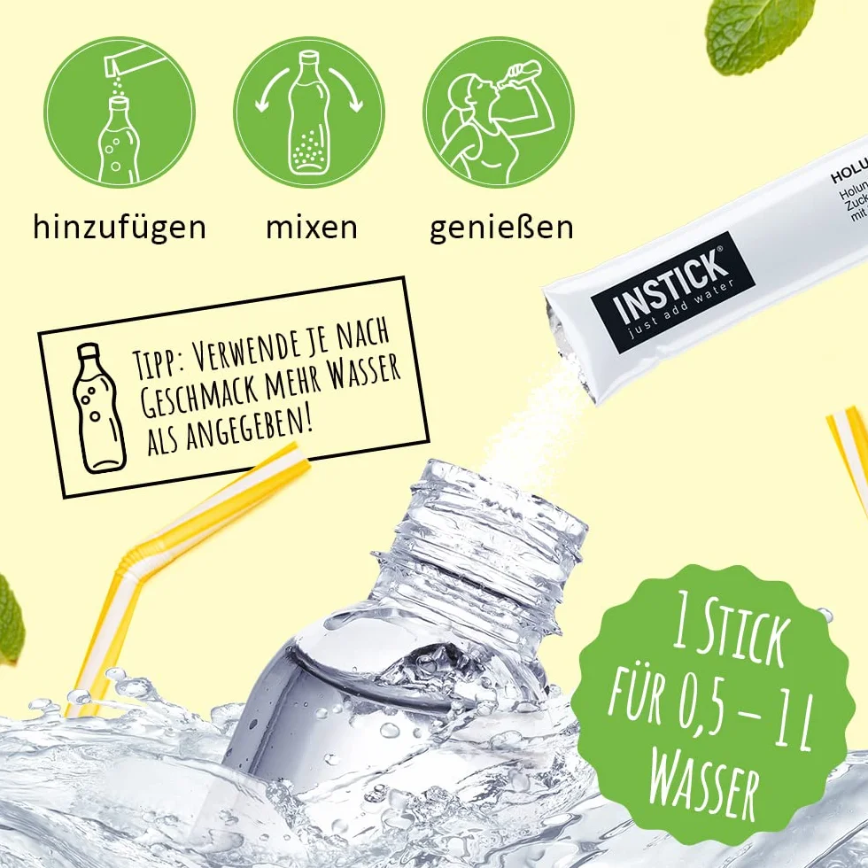 INSTICK Bevanda istantanea senza zucchero (Bundle S Classico + Borraccia Tritan 1L) 10x12 stick – per 0,5–1 l – Vegana, con vitamina C, a basso contenuto calorico