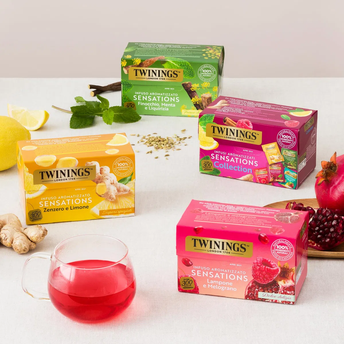 Twinings, Infuso Aromatizzato Sensations Zenzero e Limone, Gusto Frizzante e Avvolgente, Senza Caffeina, Infusi e Tisane, 6 Confezioni da 20 Filtri (120 Filtri Totali)