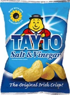 Tayto Salt and Vinegar Flavour Crisps from Ireland 25 x 25g packs by Tayto