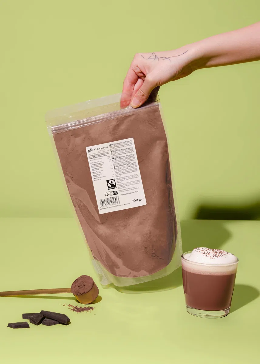 KoRo - Cacao in polvere fortemente sgrassato Fairtrade 500 g - 100% fave di cacao - Senza zuccheri aggiunti* - Ideale per la pasticceria e per la cioccolata calda