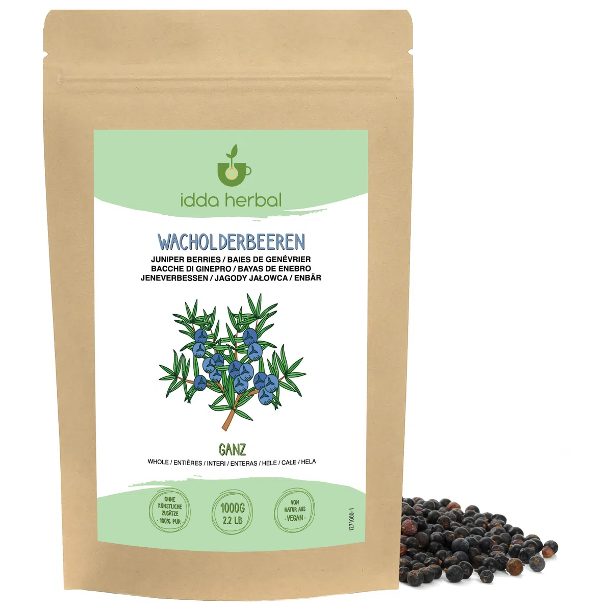 IDDA Herbal Bacche di Ginepro Essiccate 1kg, Ginepro Bacche Intere senza Zuccheri, Frutta Secca