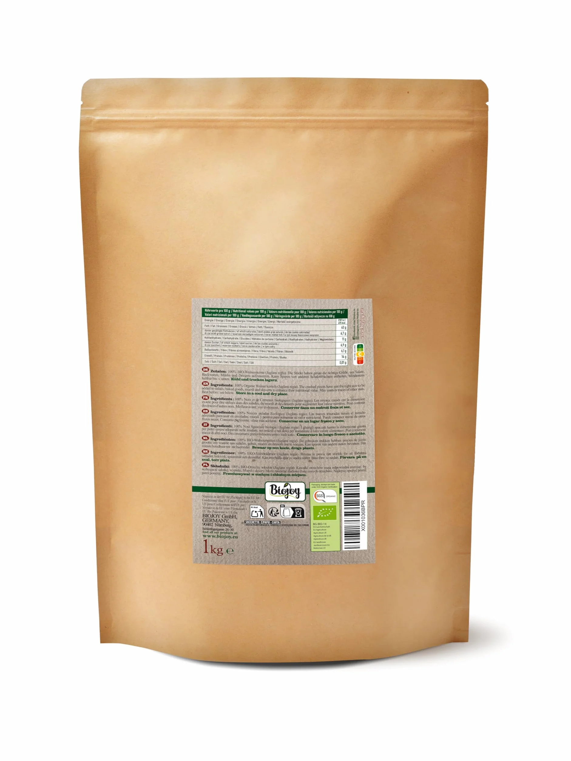 Biojoy Noci Sgusciate BIO spezzati (1 kg), crudi (Juglans regia)