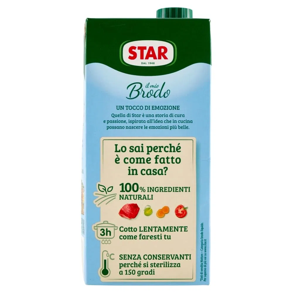 STAR Il Mio Brodo di Manzo – 30% sale, 6 x 1 l, brodo liquido pronto, 100% naturale, senza conservanti, senza glutine + portachiavi Beni Culinari