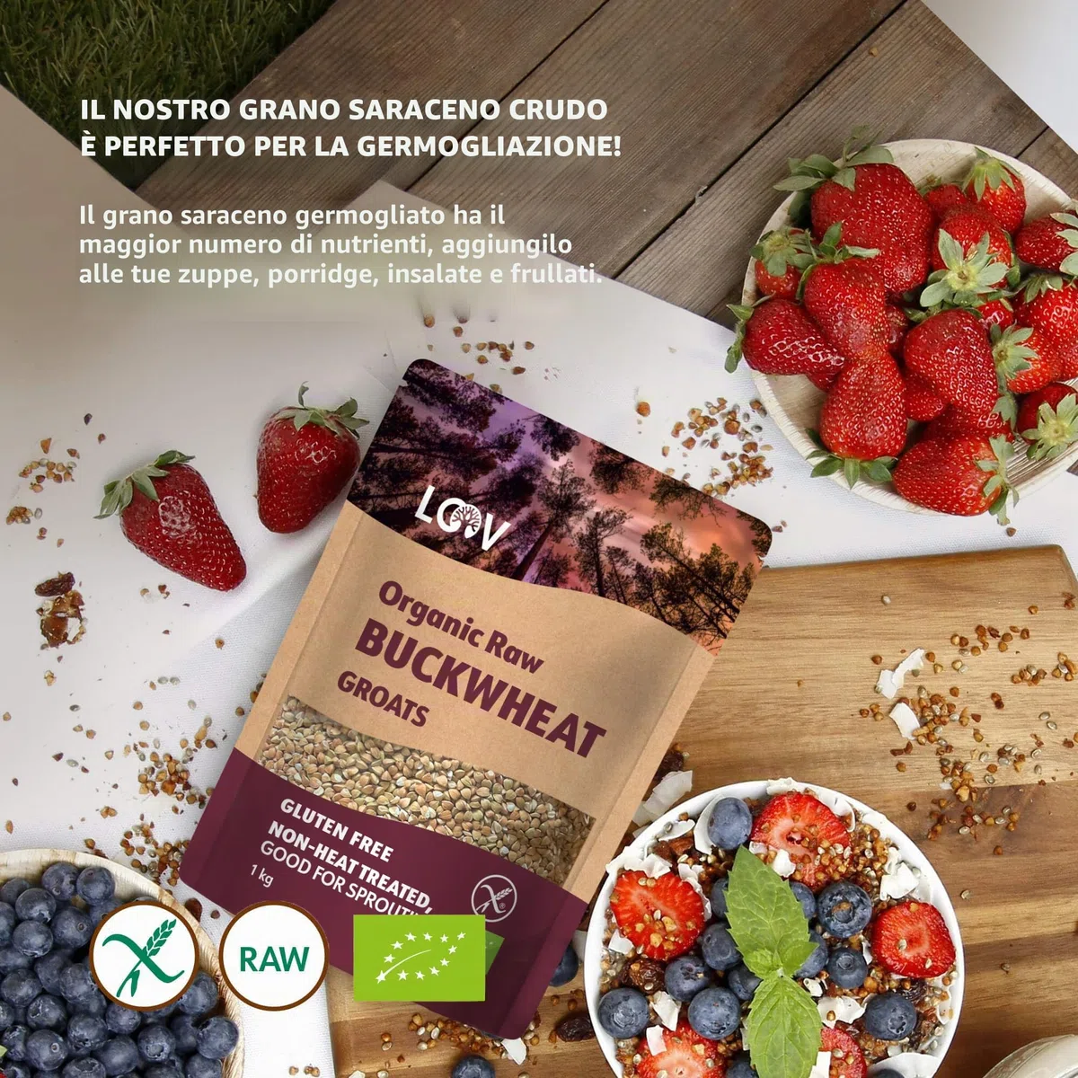Semola di Grano Saraceno Crudo, Biologico e Senza Glutine, 1 kg, non Trattato Termicamente, Tutti i Nutrienti Sono Preservati, Sapore di Nocciola, Coltivazione Biologica in Clima Nordico, Non-OGM
