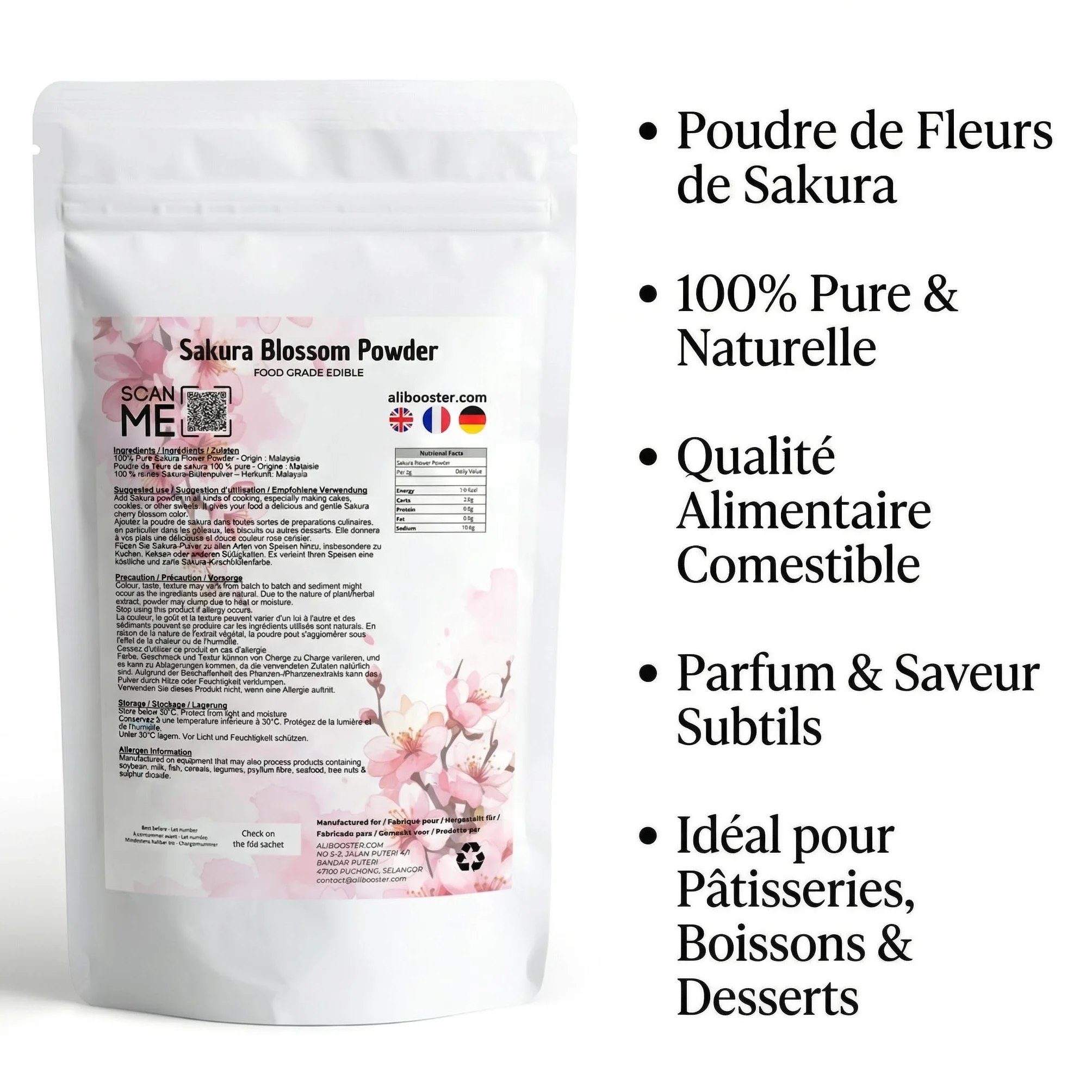 Polvere di fiori di ciliegio 250 g - Fiori di ciliegio in polvere - Qualità alimentare - Ingrediente naturale per pasticceria, bevande e dolci giapponesi