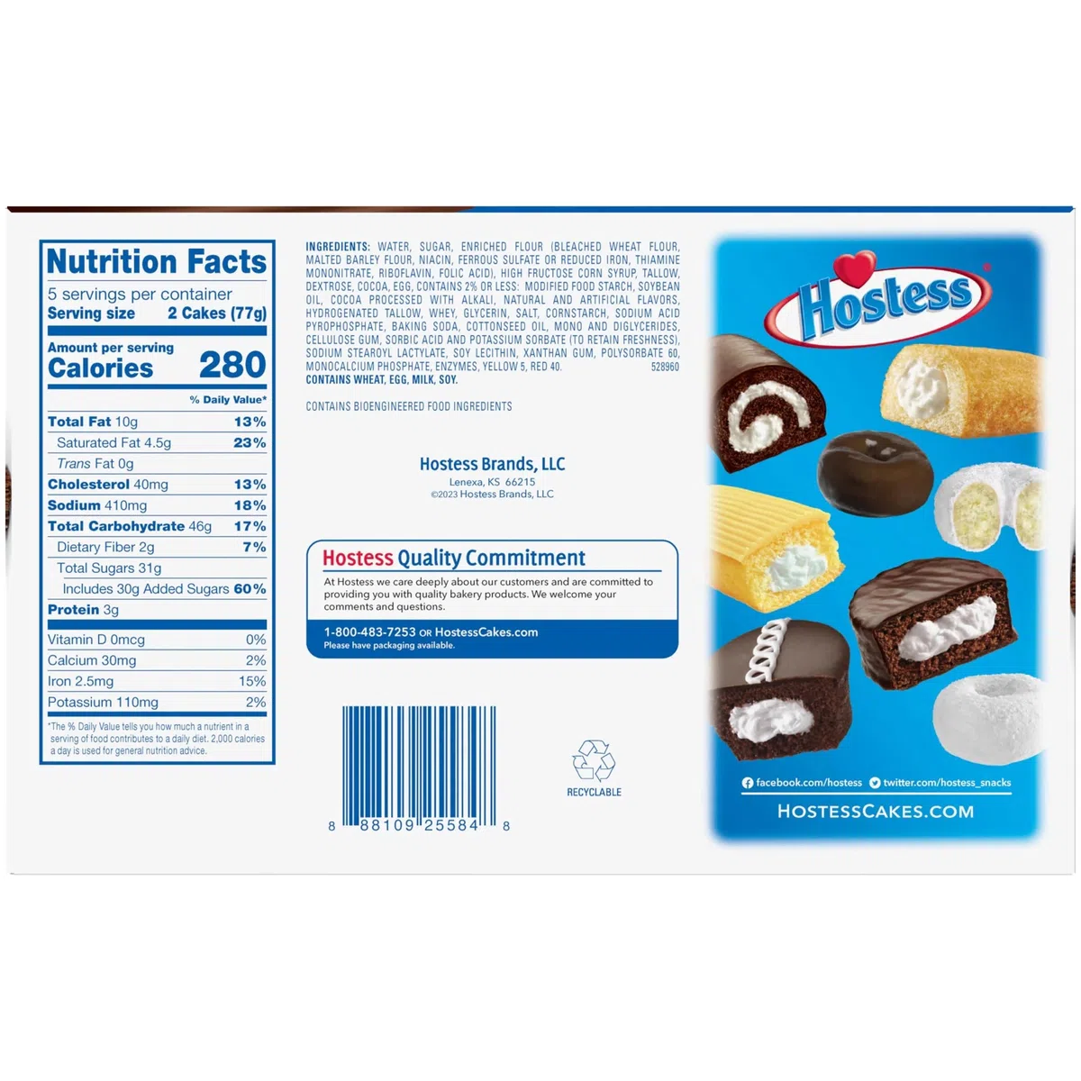 Hostess Cioccolato Cake Twinkies, 10 pezzi confezionati singolarmente al cioccolato Spagna Spagna Snack con ripieno cremoso, mini torte per spuntini on-the-go, lunchbox, feste, Goodie Bag Filler