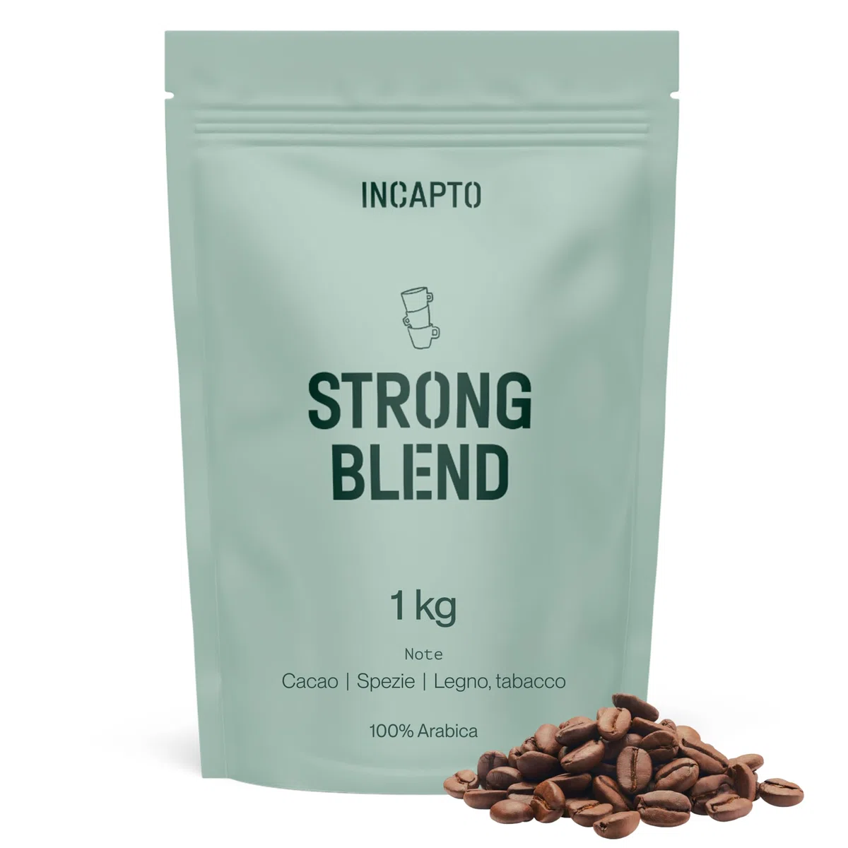 Incapto Caffè in Grani Strong Blend 1kg | Miscela 80% Arabica e 20% Robusta | Forte e Amaro | Orígines Uganda, Brasile e Perù | Tostatura Naturale